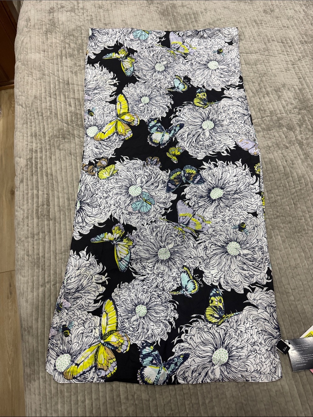 Echo Black White Silk Scarf Butterflies NWT